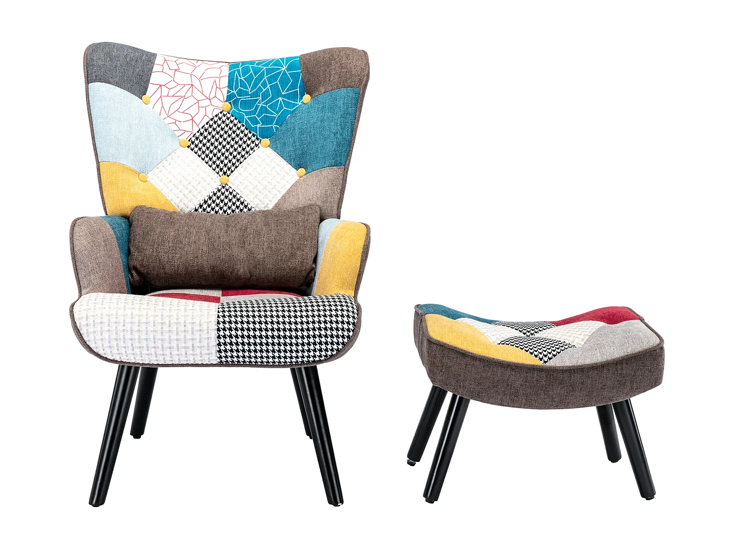 Fauteuil à oreilles fauteuil de relaxation avec tabouret fauteuil patchwork fauteuil à oreilles fauteuil salon