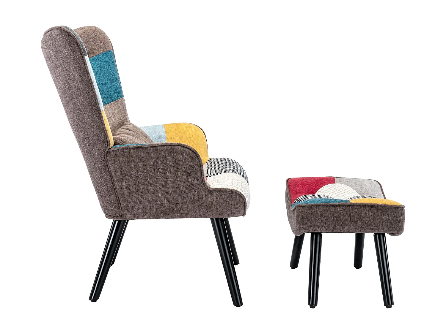 Fauteuil à oreilles fauteuil de relaxation avec tabouret fauteuil patchwork fauteuil à oreilles fauteuil salon