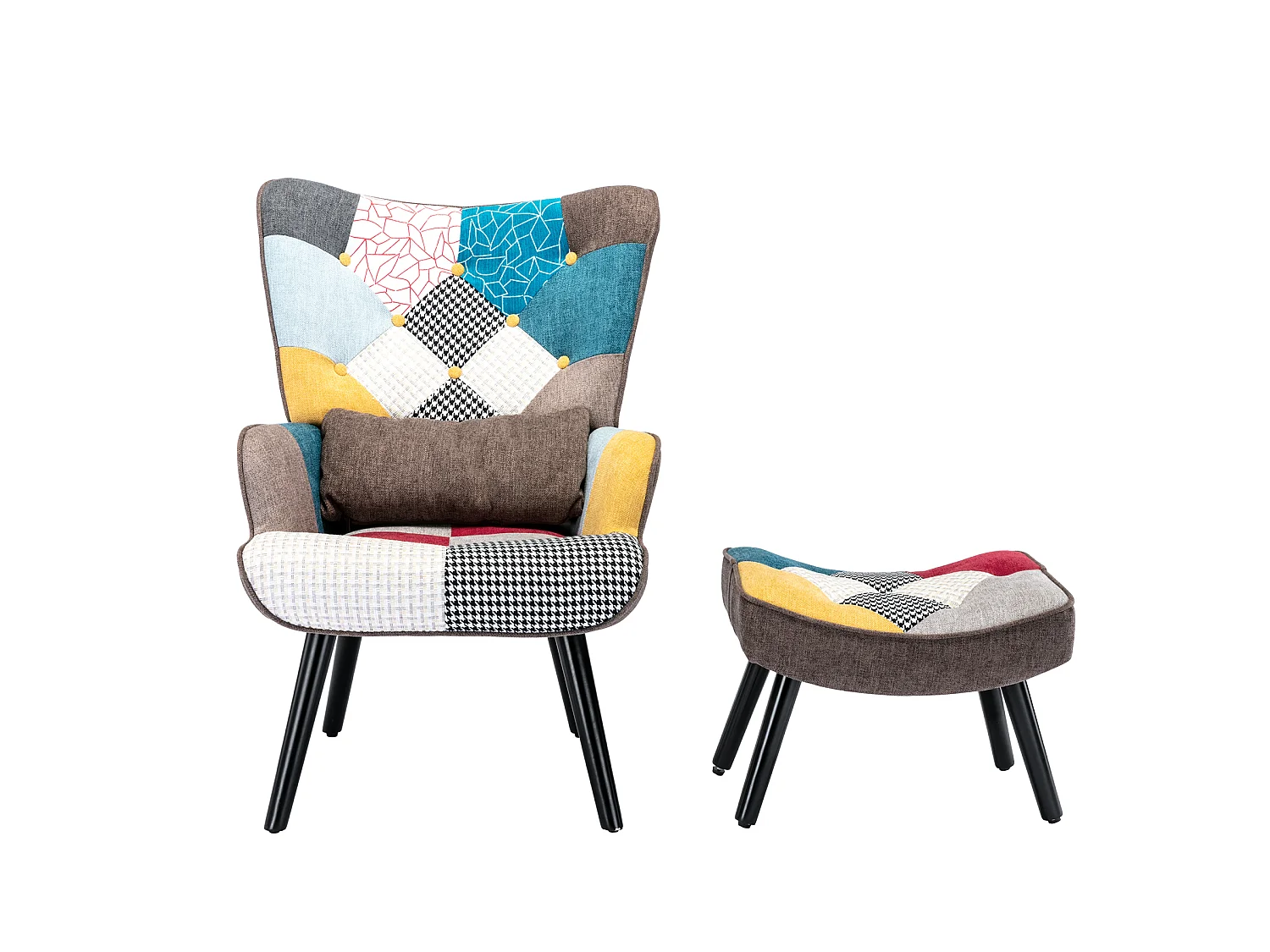 Fauteuil à oreilles fauteuil de relaxation avec tabouret fauteuil patchwork fauteuil à oreilles fauteuil salon