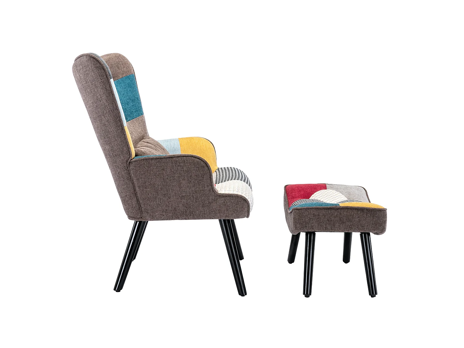 Fauteuil à oreilles fauteuil de relaxation avec tabouret fauteuil patchwork fauteuil à oreilles fauteuil salon