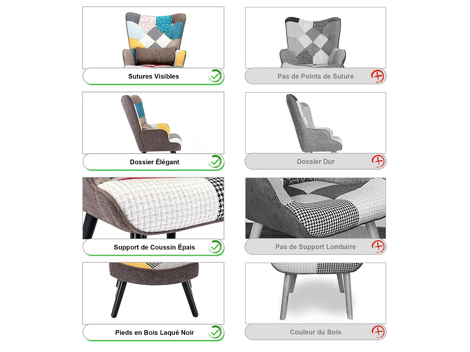 Ohrensessel, Relaxsessel mit Ottomane, Patchworksessel, Ohrensessel, Wohnzimmersessel