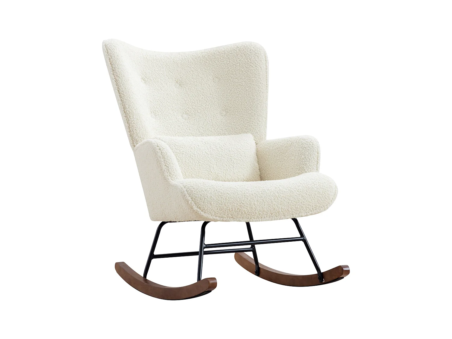 Fauteuil à Bascule Chaise Berçante Allaitement Bébé en Tissu Bouclette Rocking Chair Style Scandinave en Bois d'Hévéa, Beige