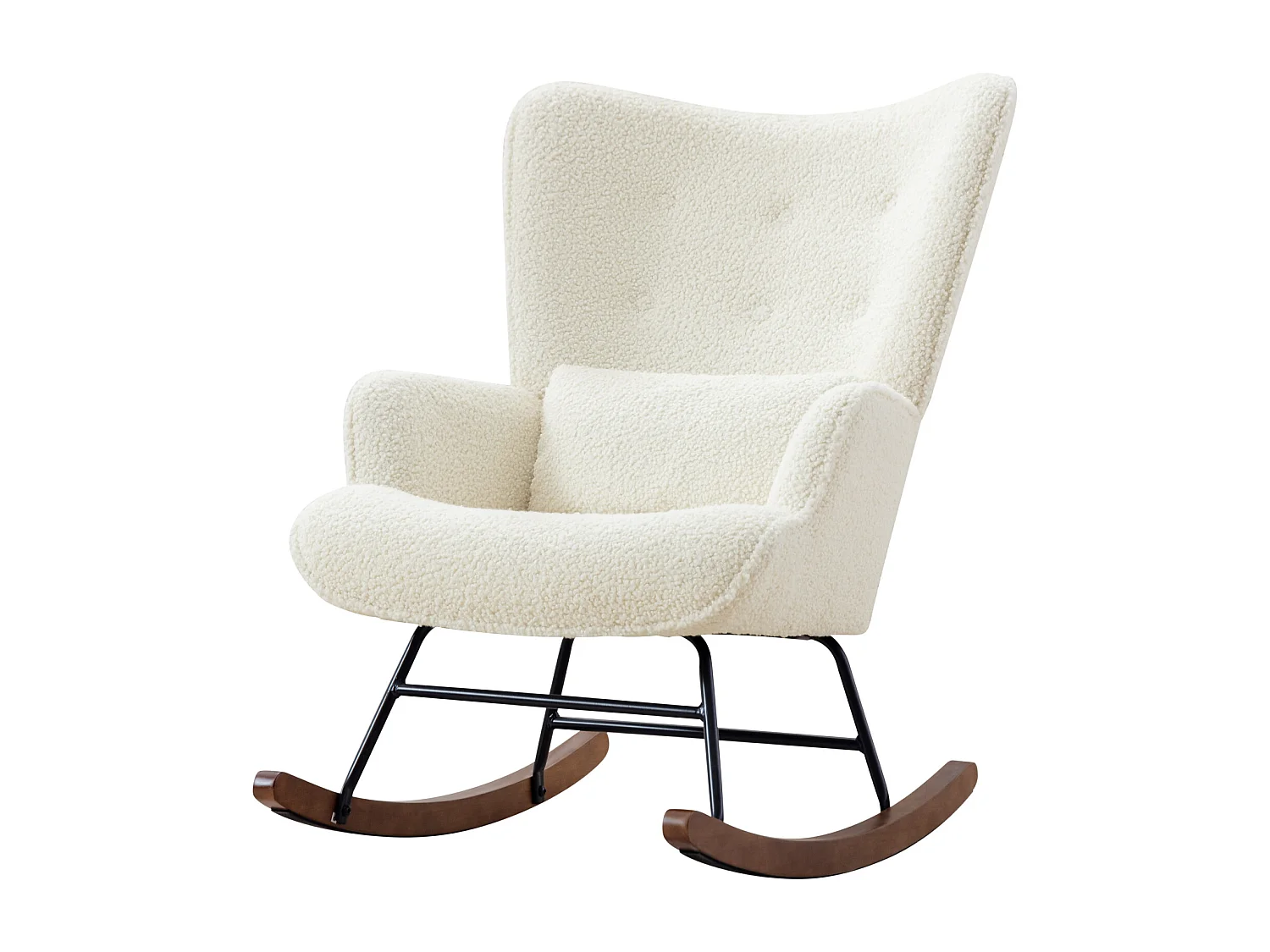 Fauteuil à Bascule Chaise Berçante Allaitement Bébé en Tissu Bouclette Rocking Chair Style Scandinave en Bois d'Hévéa, Beige