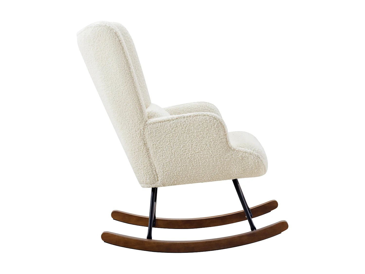 Fauteuil à Bascule Chaise Berçante Allaitement Bébé en Tissu Bouclette Rocking Chair Style Scandinave en Bois d'Hévéa, Beige