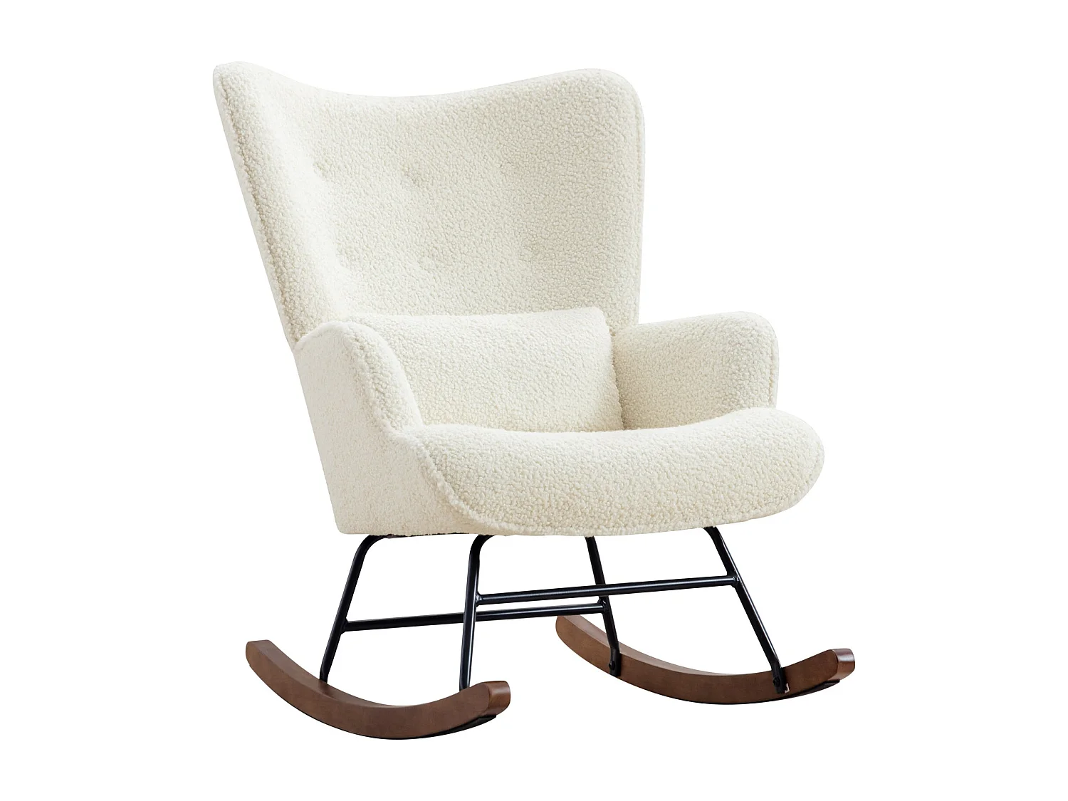 Fauteuil à Bascule Chaise Berçante Allaitement Bébé en Tissu Bouclette Rocking Chair Style Scandinave en Bois d'Hévéa, Beige