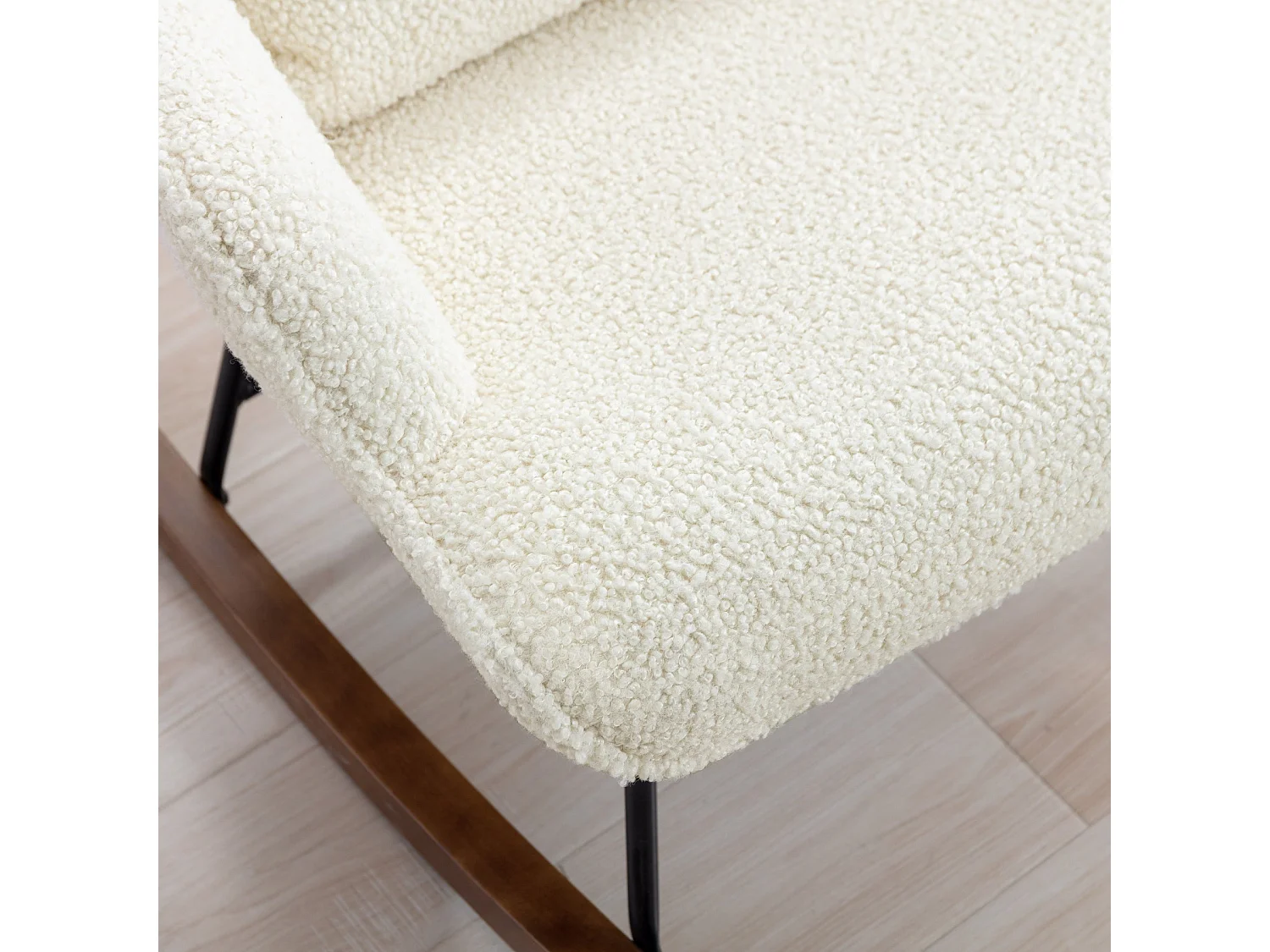 Fauteuil à Bascule Chaise Berçante Allaitement Bébé en Tissu Bouclette Rocking Chair Style Scandinave en Bois d'Hévéa, Beige