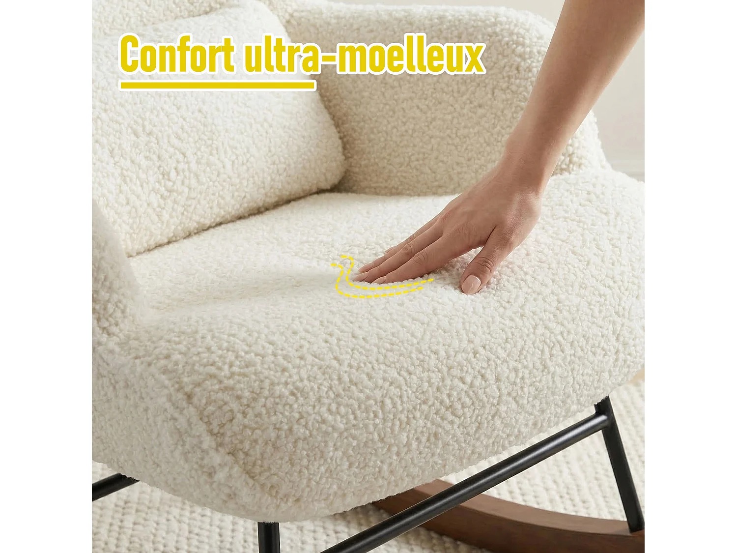Fauteuil à bascule HomeMiYN tissu bouclette, Relaxsessel lounge beige salon