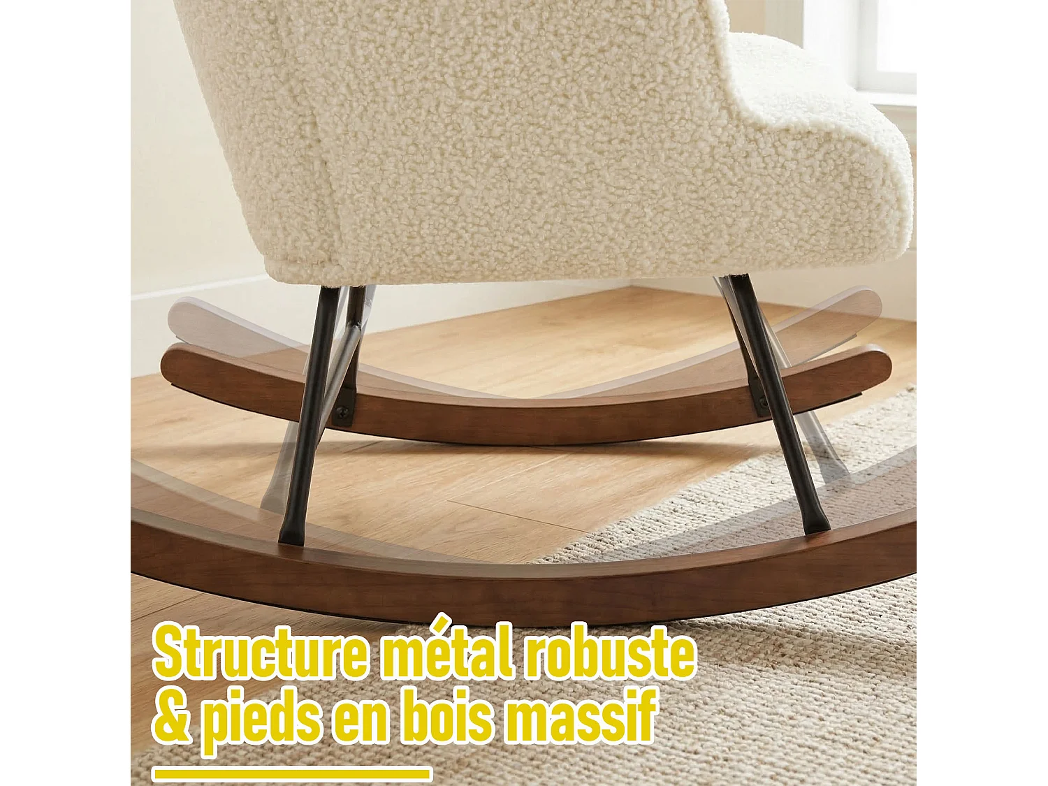 Fauteuil à bascule HomeMiYN tissu bouclette, Relaxsessel lounge beige salon