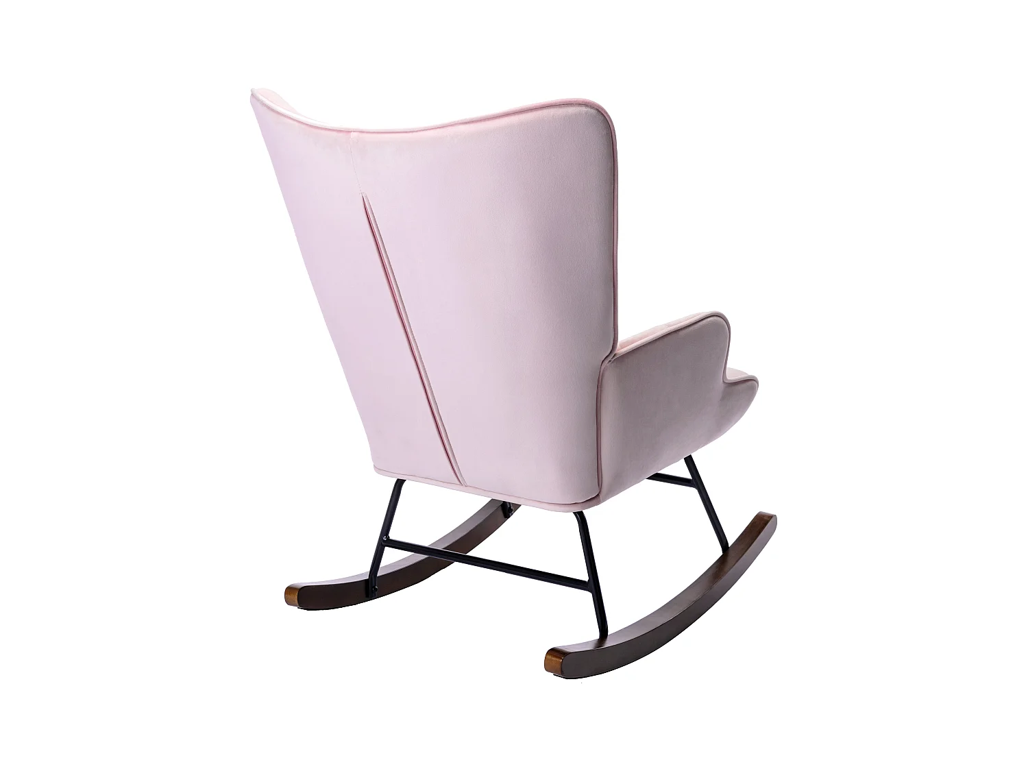 Mecedora moderna tapizada en terciopelo para sala de estar, mecedora con respaldo alto y patas de madera, color rosa