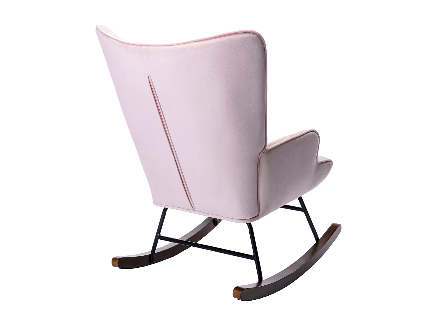 Mecedora moderna tapizada en terciopelo para sala de estar, mecedora con respaldo alto y patas de madera, color rosa