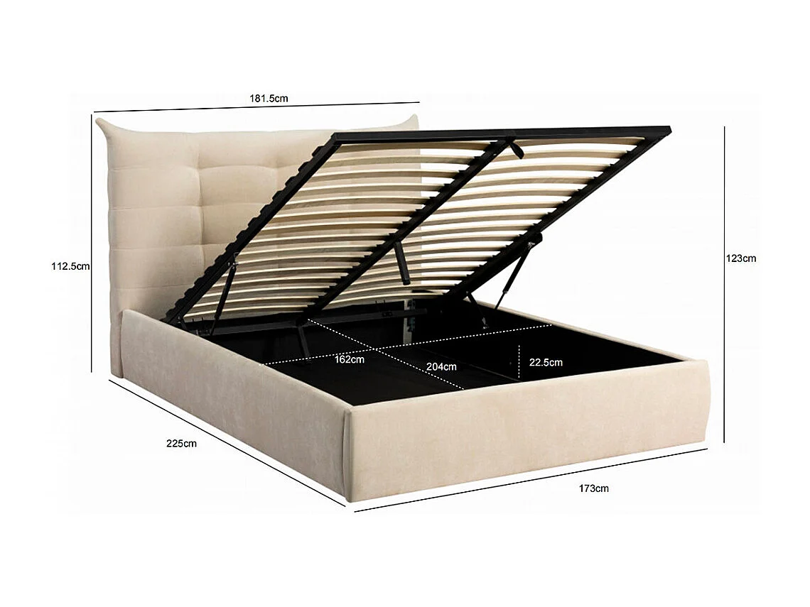 Serenita - Lit coffre en tissu 160x200cm - Écru