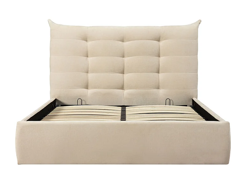 Serenita - Lit coffre en tissu 140x190cm - Écru