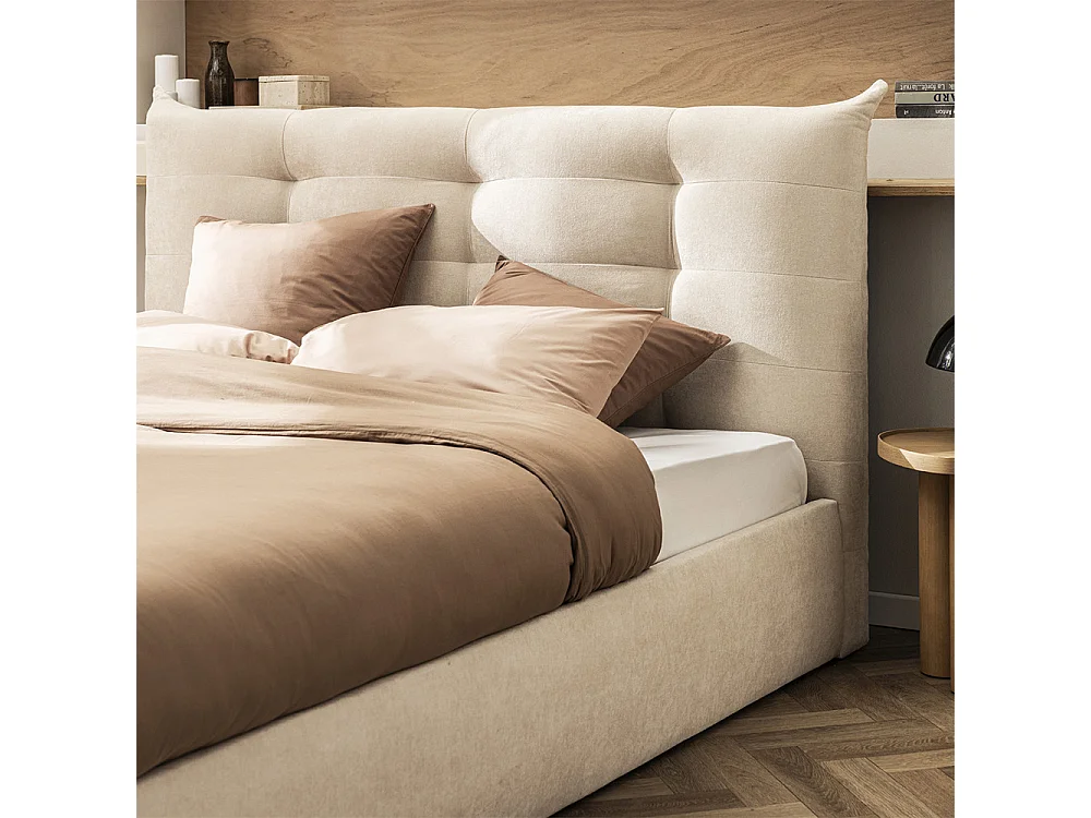 Serenita - Lit coffre en tissu 140x190cm - Écru