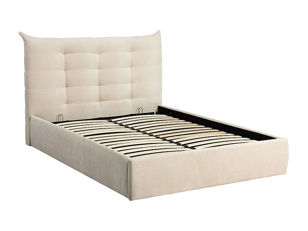 Serenita - Lit coffre en tissu 140x190cm - Écru