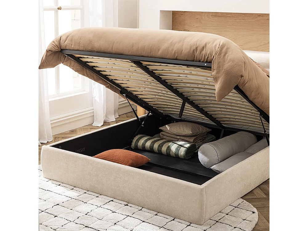 Serenita - Lit coffre en tissu 140x190cm - Écru