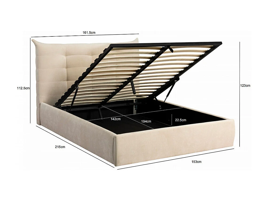 Serenita - Lit coffre en tissu 140x190cm - Écru