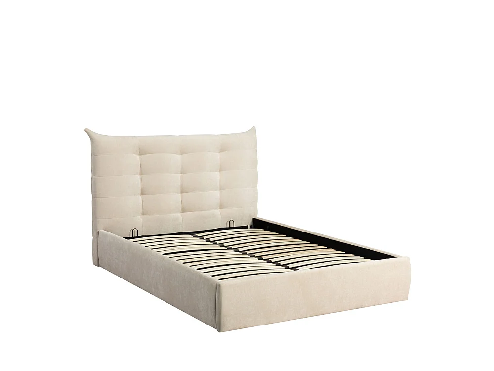 Serenita - Lit coffre en tissu 140x190cm - Écru