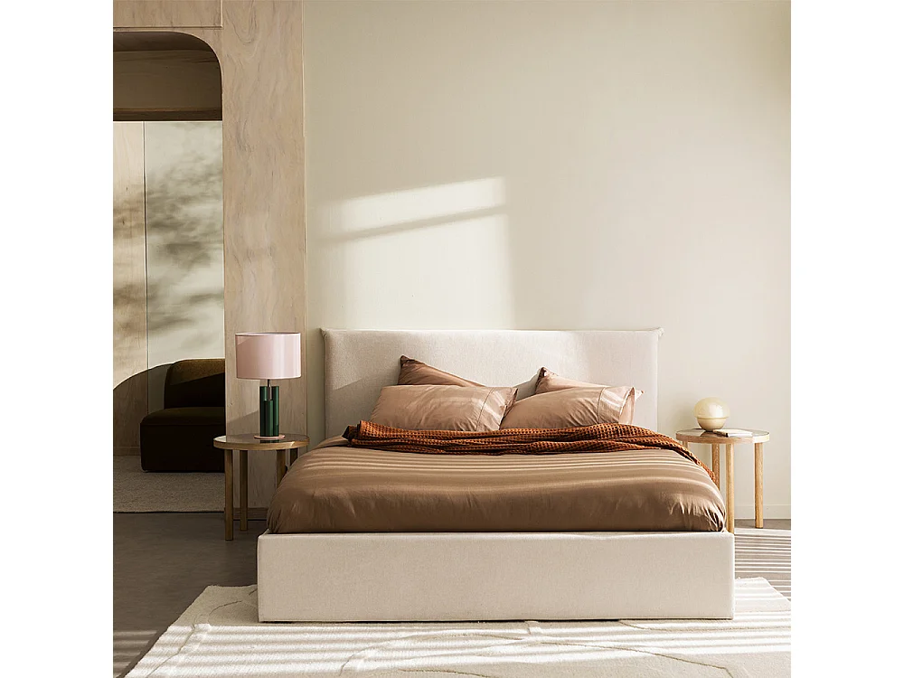 Mac Beth - Lit coffre en tissu 140x190cm - Écru