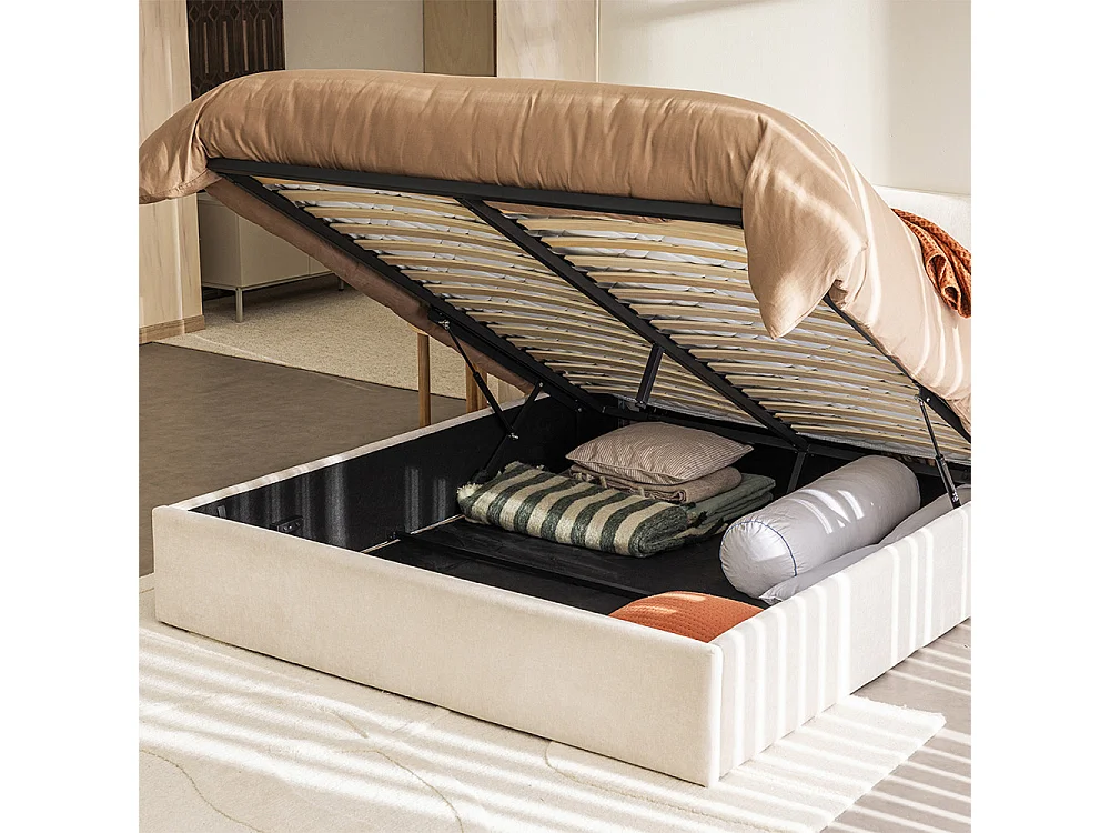 Mac Beth - Lit coffre en tissu 140x190cm - Écru