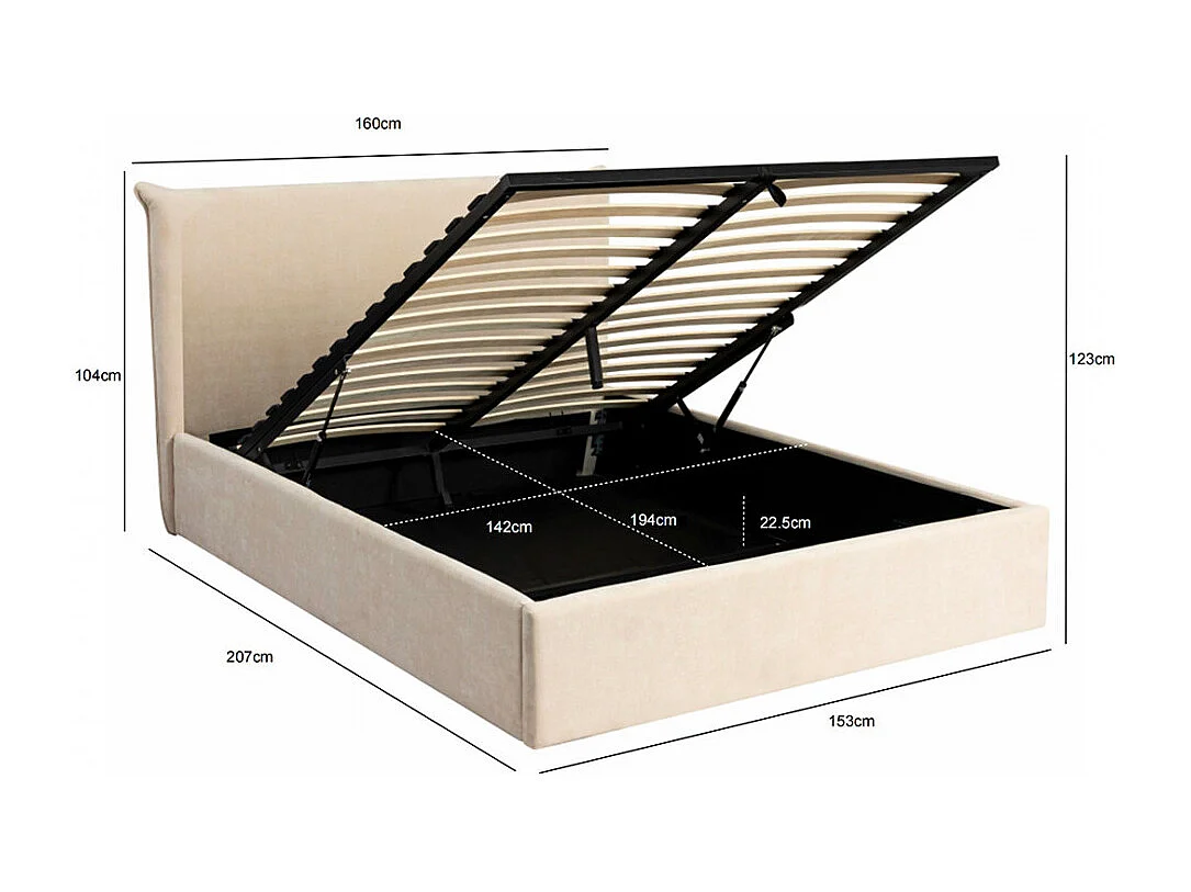 Mac Beth - Lit coffre en tissu 140x190cm - Écru