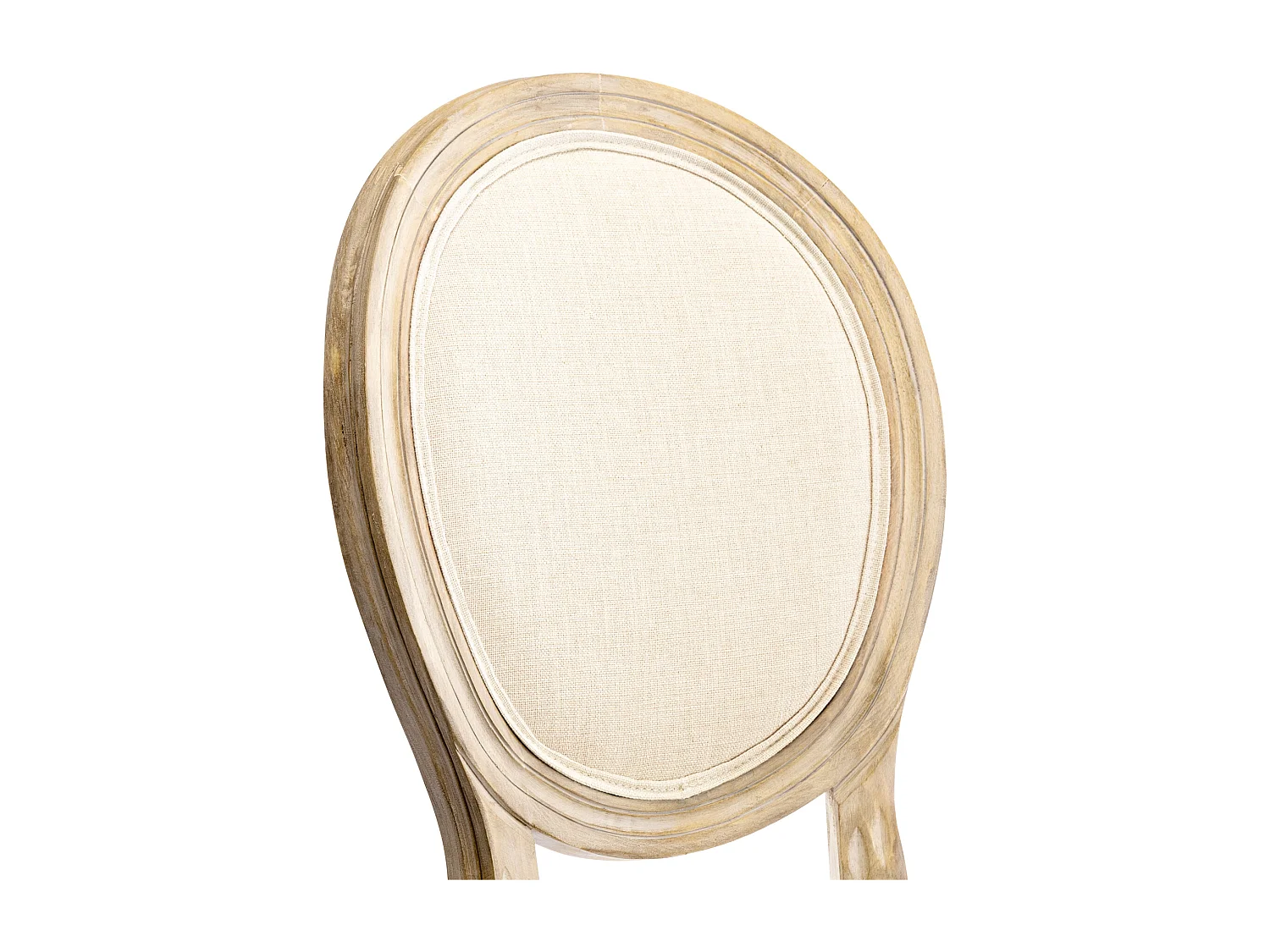 Lot de 2 chaises de salle à manger - Chaise médaillon style Louis XVI en bois massif sculpté et patiné - Tissu lin beige - Style rétro élégant