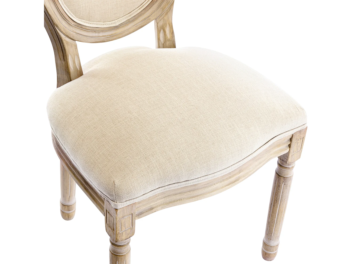 Lot de 2 chaises de salle à manger - Chaise médaillon style Louis XVI en bois massif sculpté et patiné - Tissu lin beige - Style rétro élégant