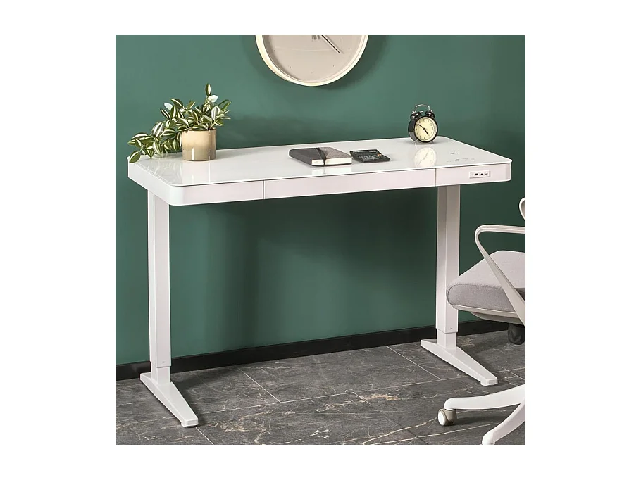 Bureau assis débout électrique 120cm blanc avec chargeur Albi