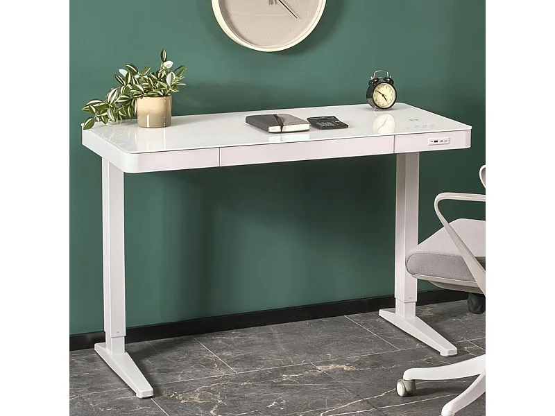 Bureau assis débout électrique 120cm blanc avec chargeur Albi