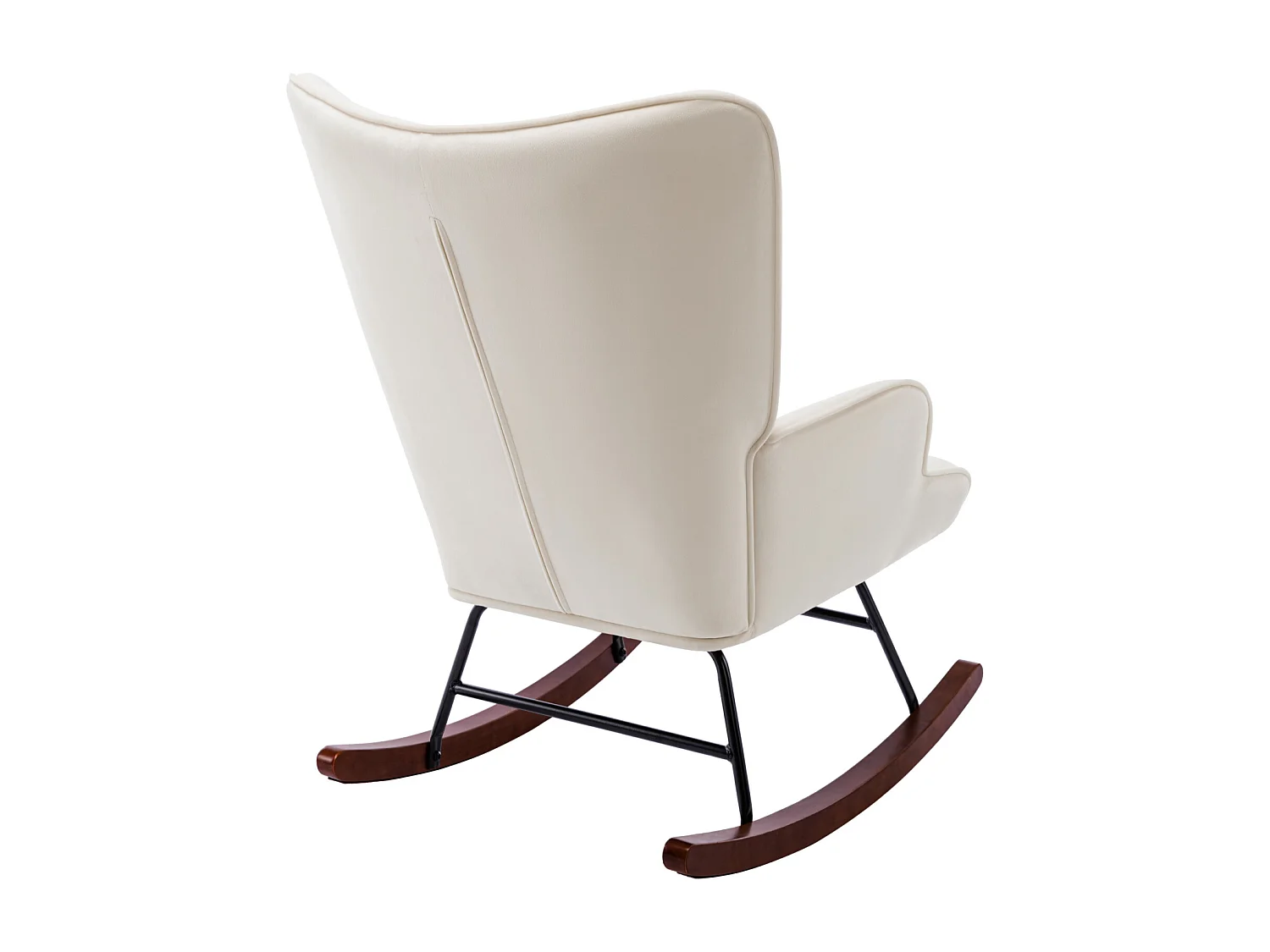 Mecedora moderna tapizada en terciopelo para sala de estar, con respaldo alto y patas de madera, color beige