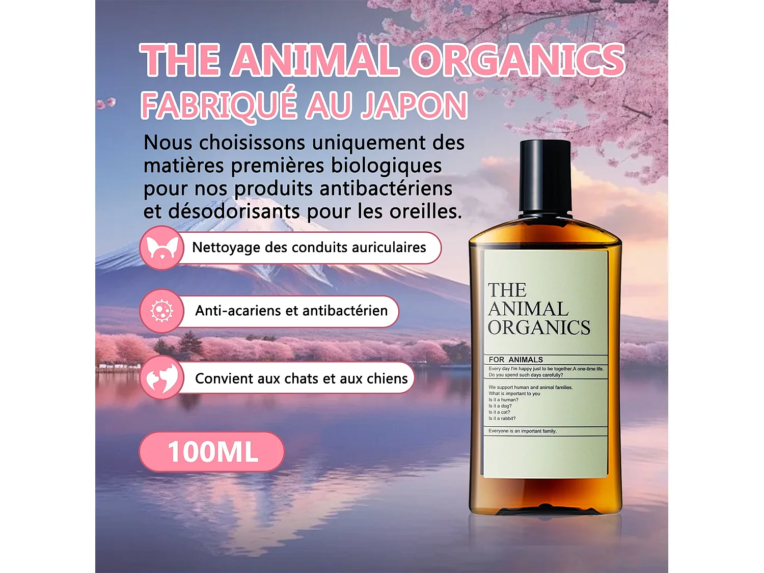 Soins THE ANIMAL ORGANICS Gouttes pour les oreilles de chien Fabriquées au Japon 100 ml