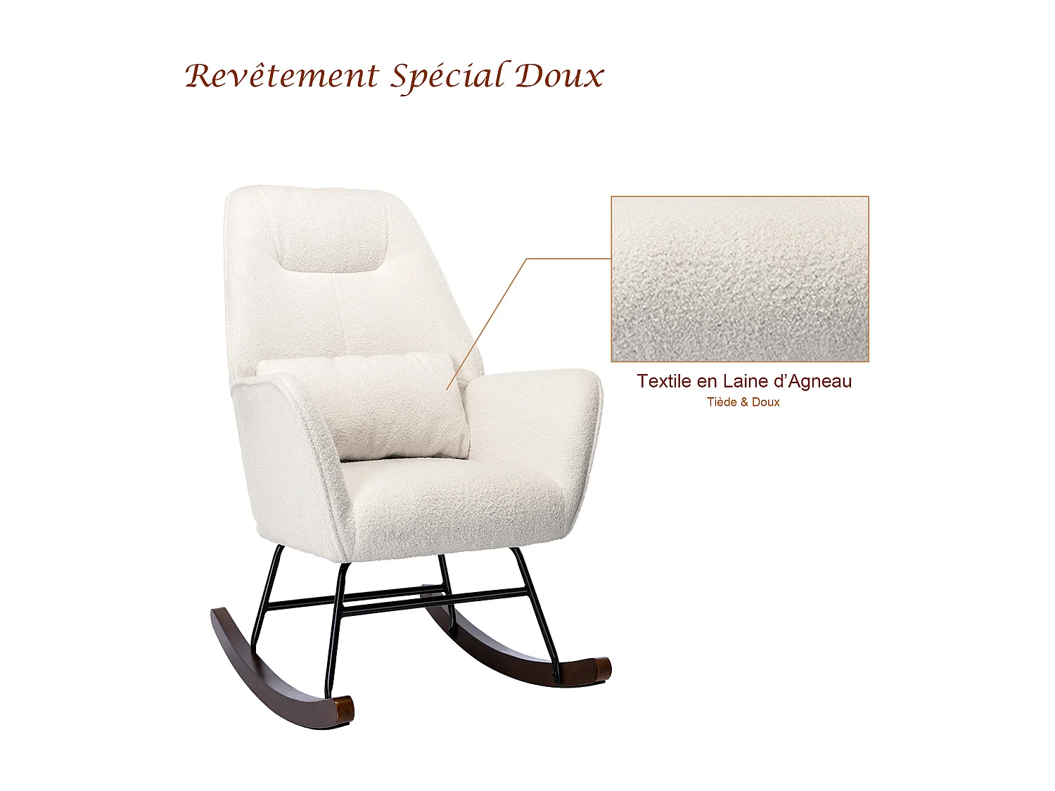 Fauteuil à Bascule en Laine d'agneau Fauteuil en Laine Moderne, Chaise à Bascule Confortable avec Pieds en Bois Massif  Beige