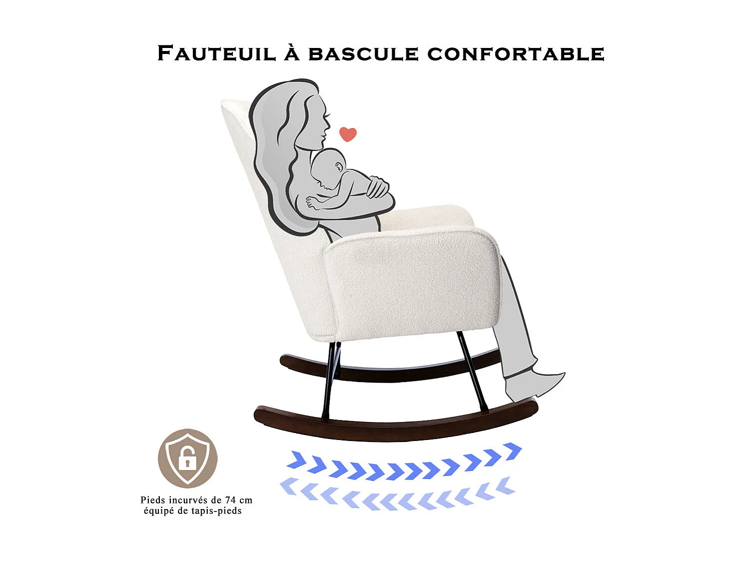 Fauteuil à Bascule en Laine d'agneau Fauteuil en Laine Moderne, Chaise à Bascule Confortable avec Pieds en Bois Massif  Beige