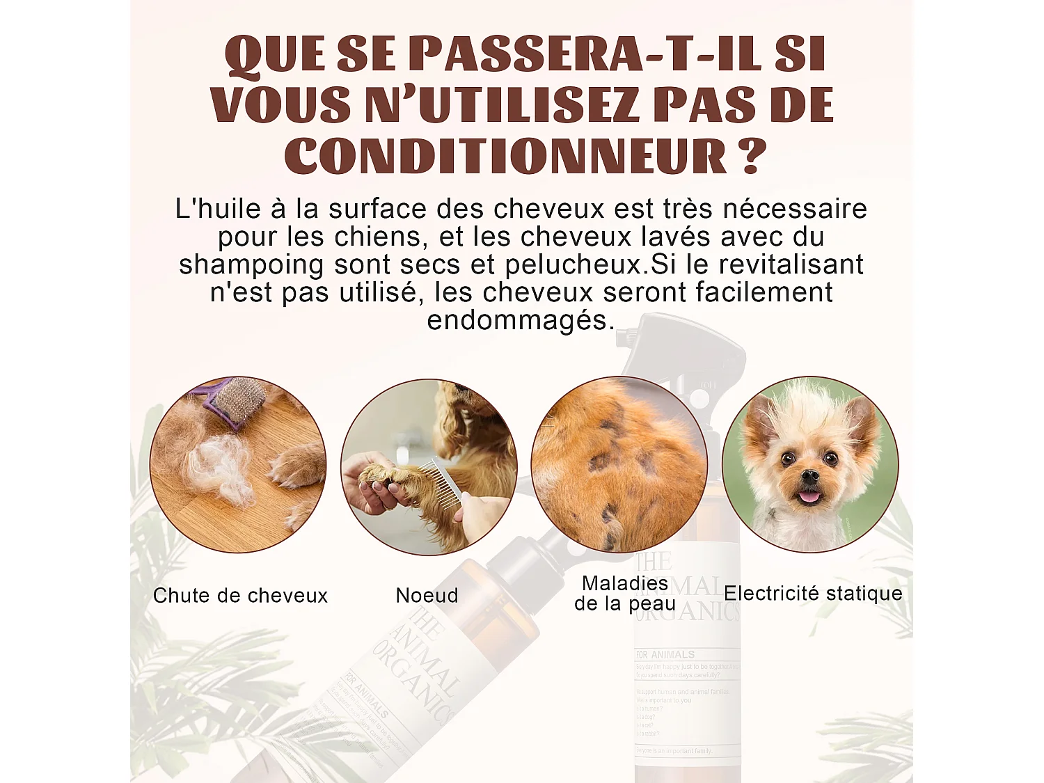 Soins du pelage THE ANIMAL ORGANICS, sprays pour pelage pour chiens, fabriqué au Japon, 150 ml