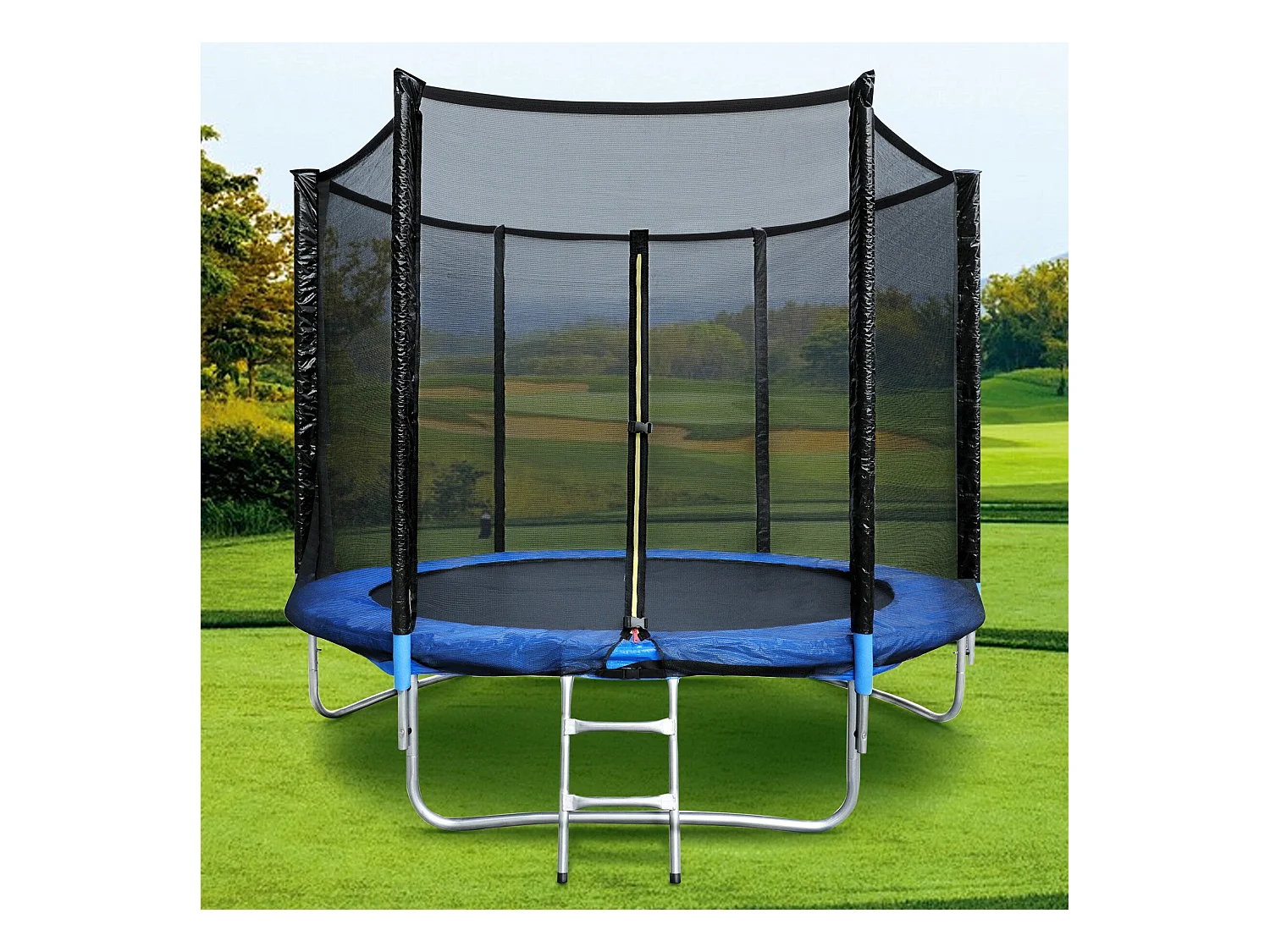 Trampoline de Jardin Enfants et Adultes Jeux d'Extérieur  183 cm Noir et Bleu Avec Filet de sécurité Couverture de protection
