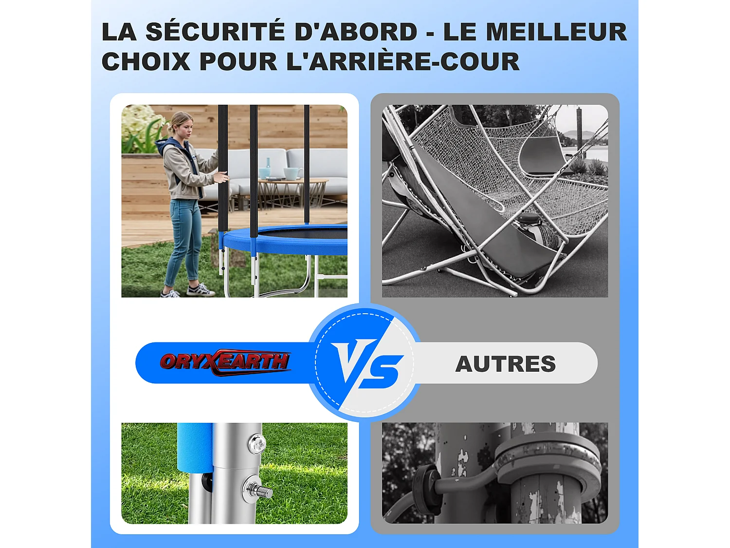 Trampoline de Jardin Enfants et Adultes Jeux d'Extérieur  183 cm Noir et Bleu Avec Filet de sécurité Couverture de protection