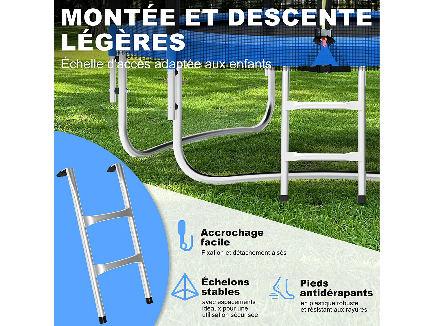 Trampoline de Jardin Enfants et Adultes Jeux d'Extérieur  183 cm Noir et Bleu Avec Filet de sécurité Couverture de protection