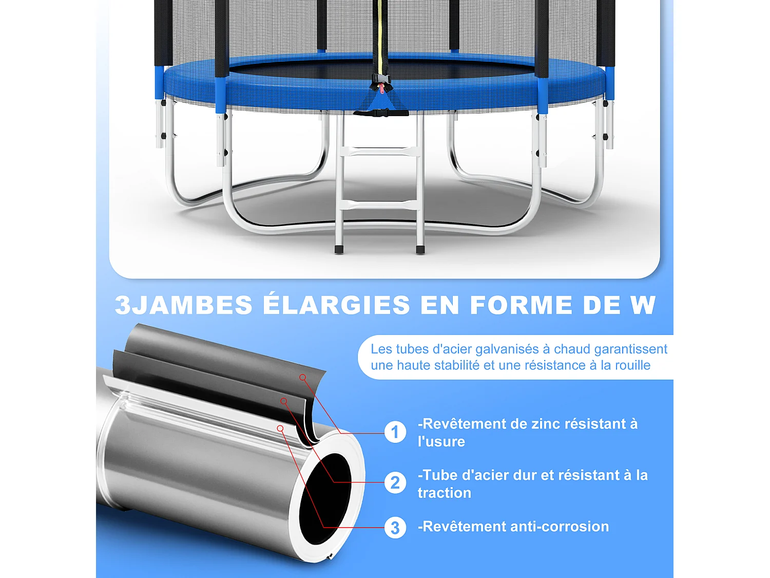 Trampoline de Jardin Enfants et Adultes Jeux d'Extérieur 244 cm Noir et Bleu Avec Filet de sécurité Couverture de protection