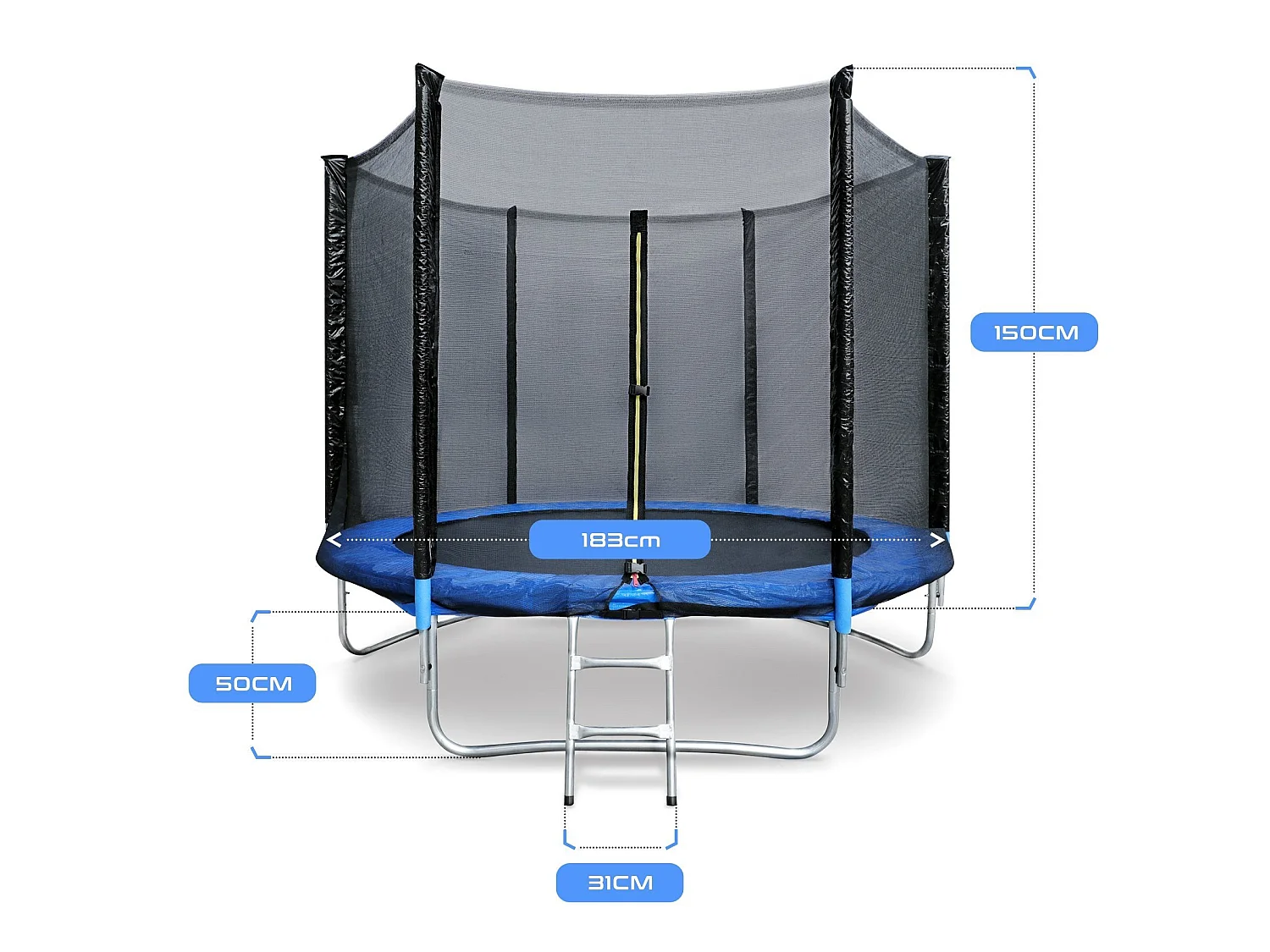 Trampoline de Jardin Enfants et Adultes Jeux d'Extérieur 244 cm Noir et Bleu Avec Filet de sécurité Couverture de protection