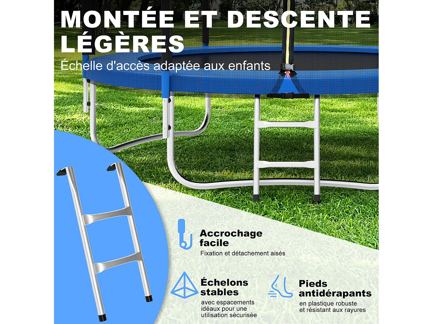 Trampoline de Jardin Enfants et Adultes Jeux d'Extérieur 244 cm Noir et Bleu Avec Filet de sécurité Couverture de protection