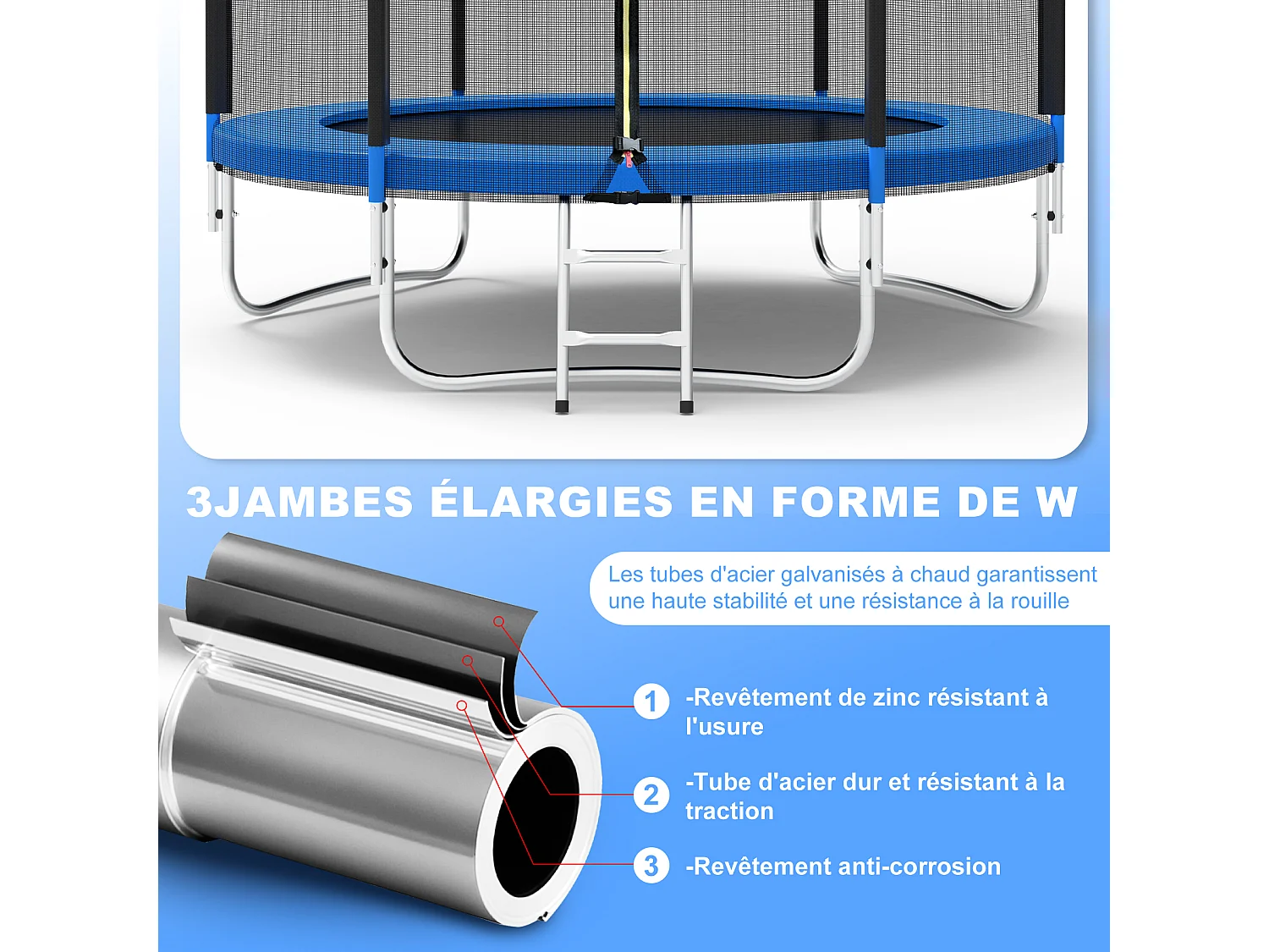 Trampoline de Jardin Enfants et Adultes Jeux d'Extérieur 244 cm Noir et Bleu Avec Filet de sécurité Couverture de protection