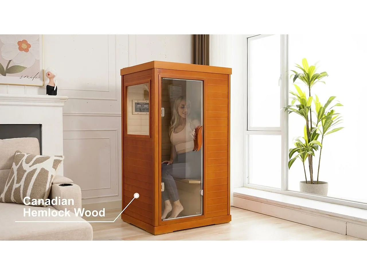 Sauna infrarroja portátil para 1 o 2 personas – Canadian Hemlock con Bluetooth y tecnología de infrarrojos lejanos
