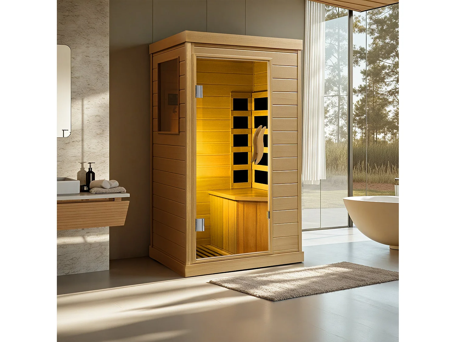 Sauna infrarroja portátil para 1 o 2 personas – Canadian Hemlock con Bluetooth y tecnología de infrarrojos lejanos