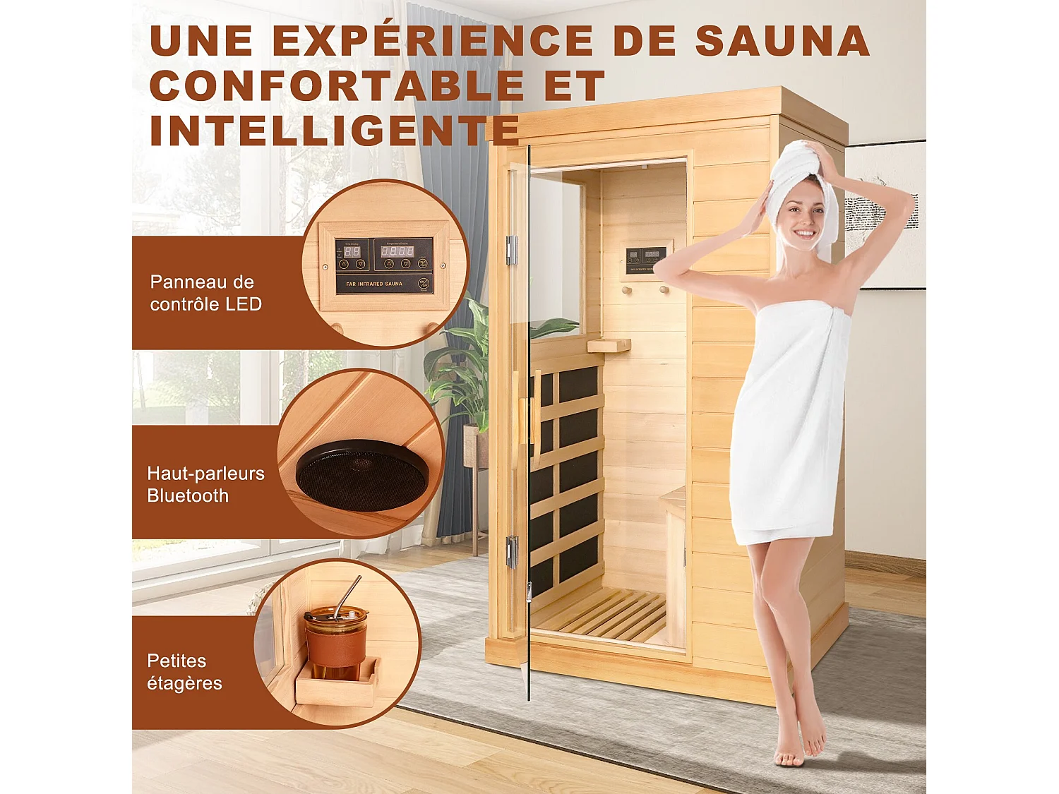 Sauna infrarroja portátil para 1 o 2 personas – Canadian Hemlock con Bluetooth y tecnología de infrarrojos lejanos