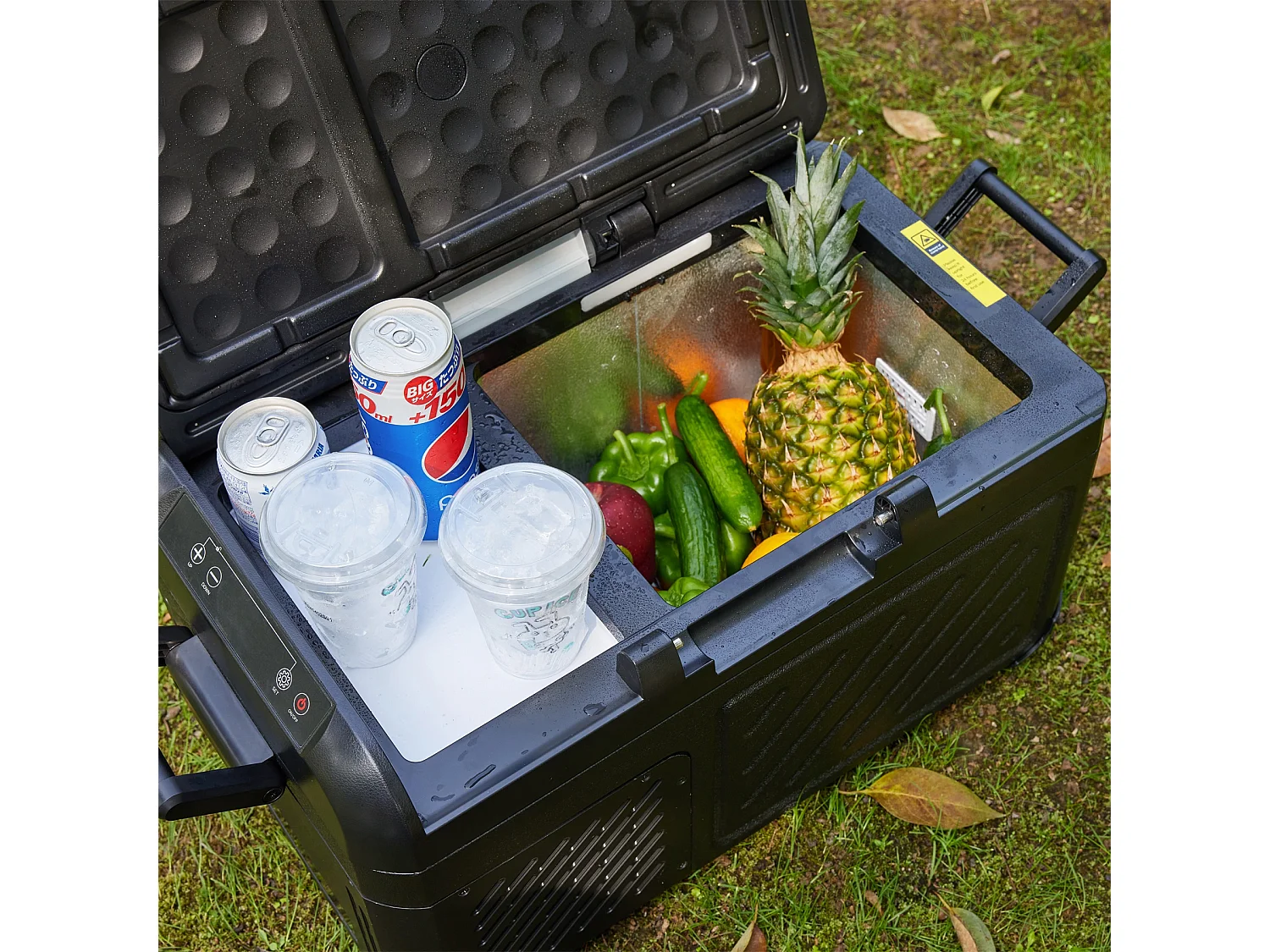 Glacière électrique double zone pour voiture, 45 L, 12 V, 240 V, portable, avec roulettes, noire