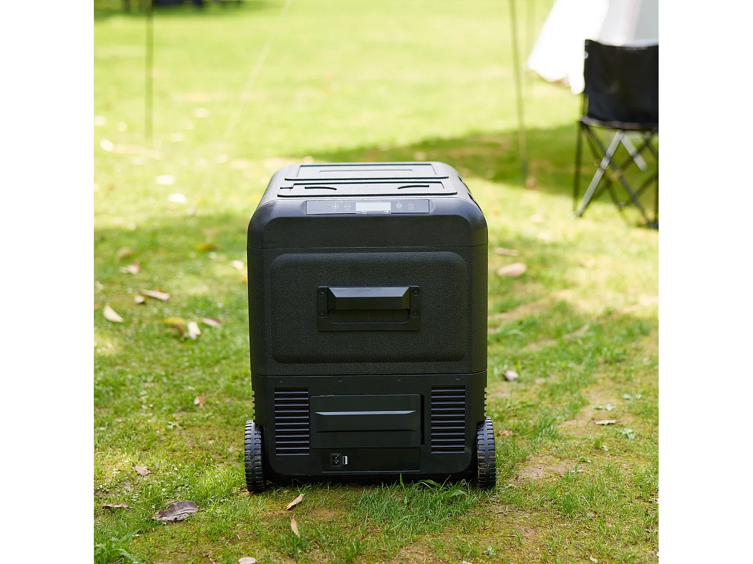 Glacière électrique double zone pour voiture, 45 L, 12 V, 240 V, portable, avec roulettes, noire