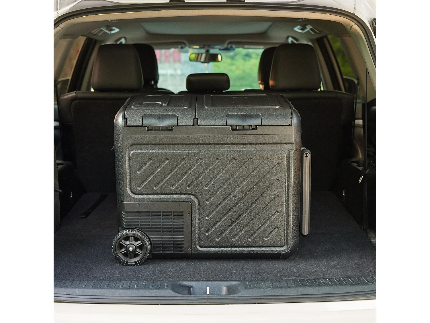 Glacière électrique double zone pour voiture, 45 L, 12 V, 240 V, portable, avec roulettes, noire