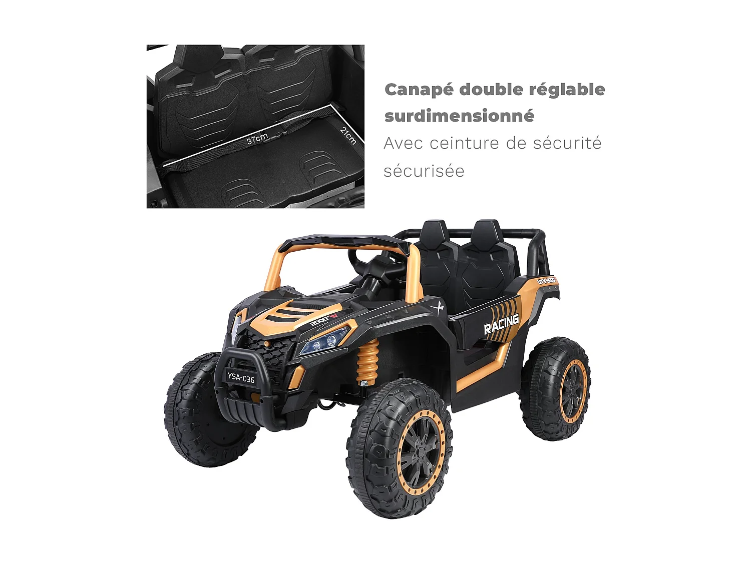 24V 6-wiel elektrische kinderpick-up, 4WD, afstandsbediening, Bluetooth, veiligheidsgordel, achteruitcamera, opbergruimte. Donkerzwart