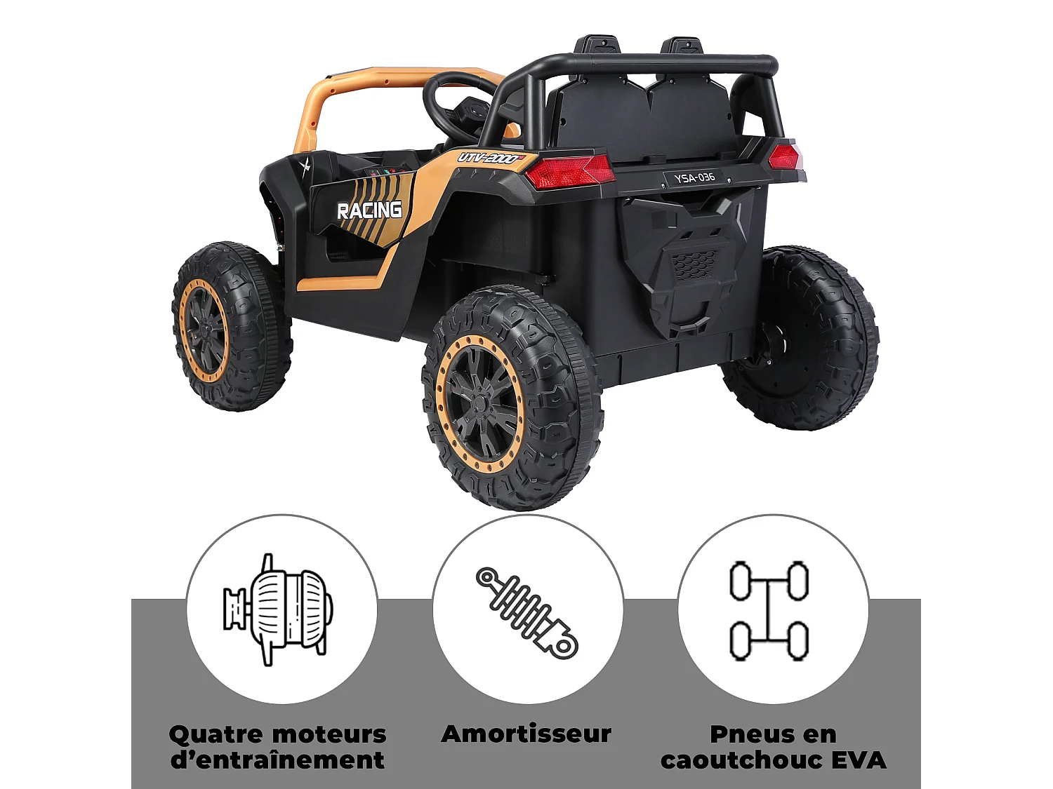 24V 6-wiel elektrische kinderpick-up, 4WD, afstandsbediening, Bluetooth, veiligheidsgordel, achteruitcamera, opbergruimte. Donkerzwart