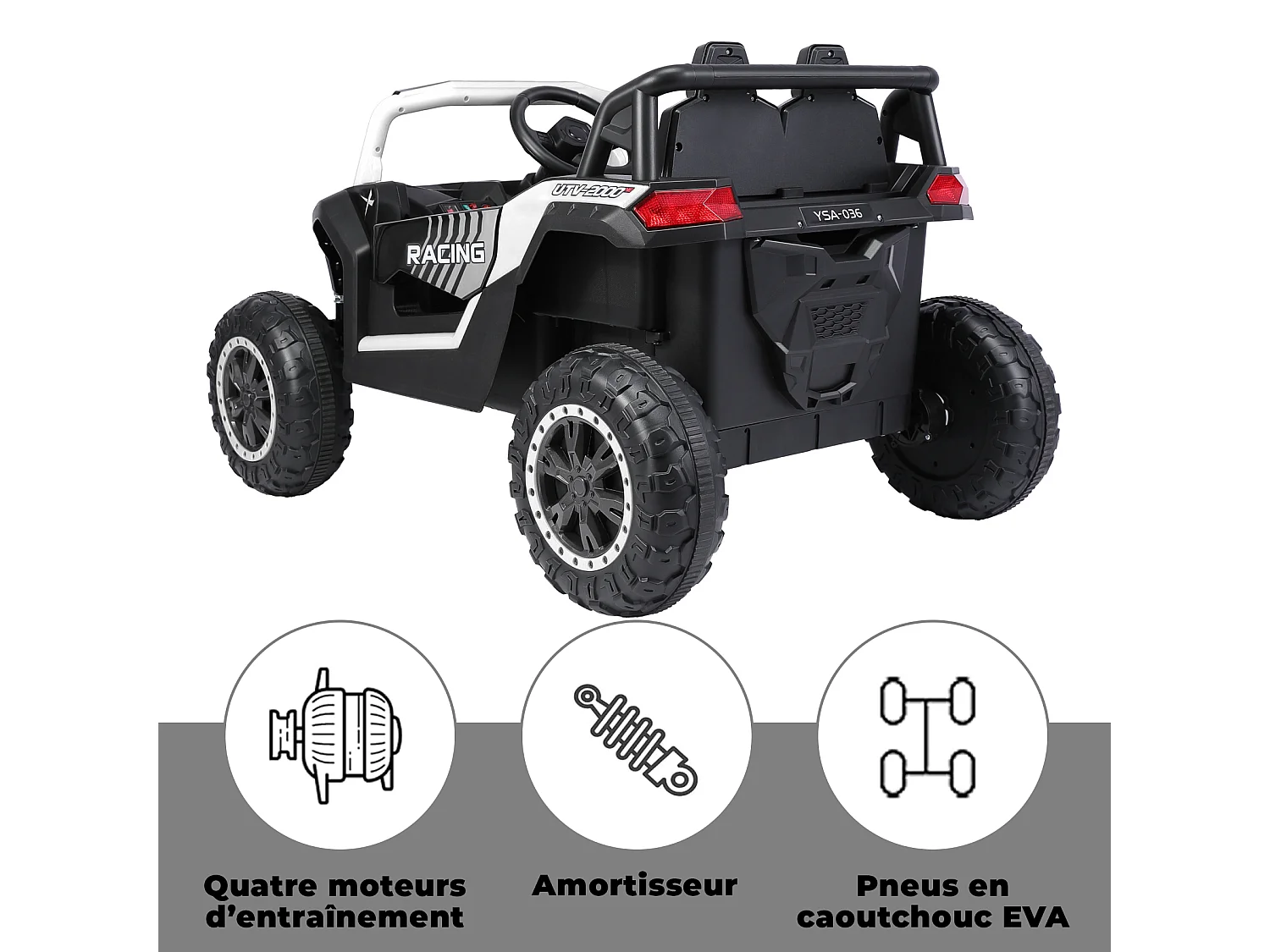 24V elektrische 6-wieler kinderpick-up, 4WD, afstandsbediening, Bluetooth, veiligheidsgordel, achteruitrijcamera. Donkerzwart