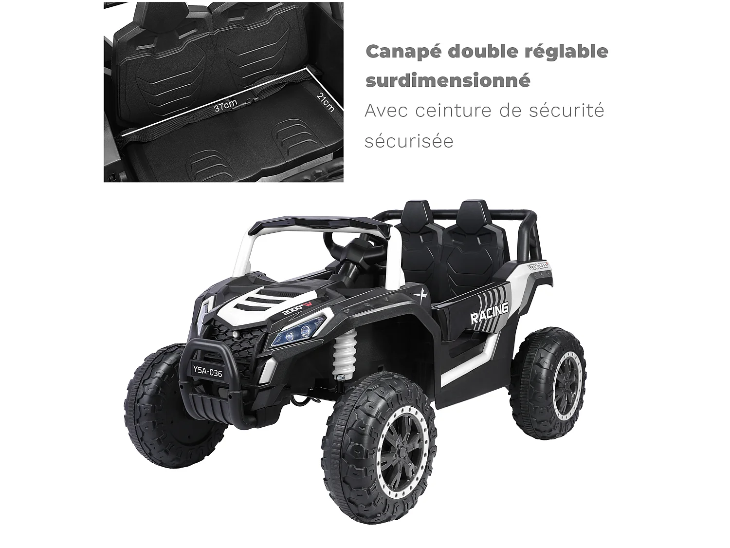 24V elektrische 6-wieler kinderpick-up, 4WD, afstandsbediening, Bluetooth, veiligheidsgordel, achteruitrijcamera. Donkerzwart
